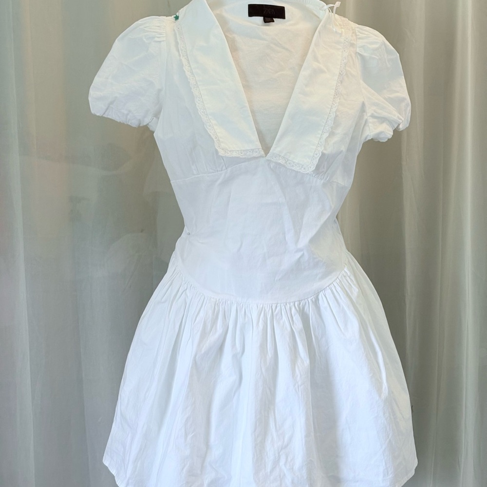 Zara White Mini Dress with Puff Sleeves